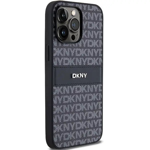 DKNY Leather Mono Stripe & Metal Logo case for iPhone 14 Pro - black - Cell phone cases and covers<<<HurtelXML