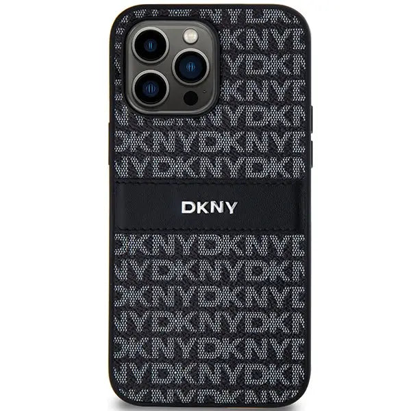 DKNY Leather Mono Stripe & Metal Logo case for iPhone 14 Pro Max - black - Cell phone cases and covers<<<HurtelXML