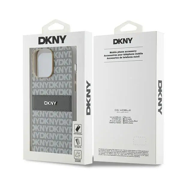 DKNY Leather Mono Stripe & Metal Logo case for iPhone 14 Pro Max - beige - Cell phone cases and covers<<<HurtelXML