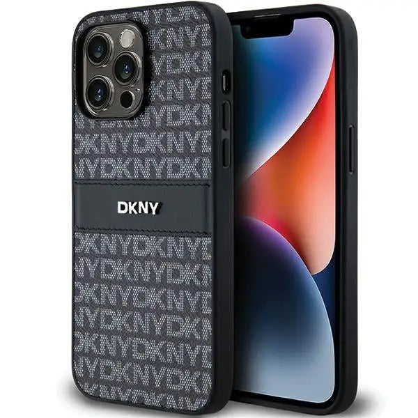 DKNY Leather Mono Stripe & Metal Logo case for iPhone 14 Pro Max - black - Cell phone cases and covers<<<HurtelXML