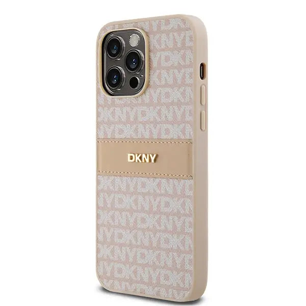 DKNY Leather Mono Stripe & Metal Logo case for iPhone 14 Pro - pink - Cell phone cases and covers<<<HurtelXML