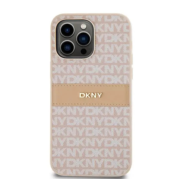 DKNY Leather Mono Stripe & Metal Logo case for iPhone 14 Pro - pink - Cell phone cases and covers<<<HurtelXML