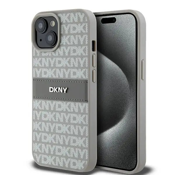 DKNY Leather Mono Stripe & Metal Logo case for iPhone 15 / 14 / 13 - beige - Cell phone cases and covers<<<HurtelXML