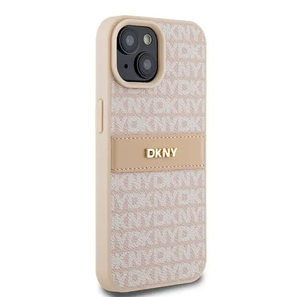 DKNY Leather Mono Stripe & Metal Logo Case for iPhone 15 Plus / 14 Plus - Pink - Cell phone cases and covers<<<HurtelXML