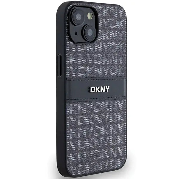 DKNY Leather Mono Stripe & Metal Logo Case for iPhone 15 Plus / 14 Plus - Black - Cell phone cases