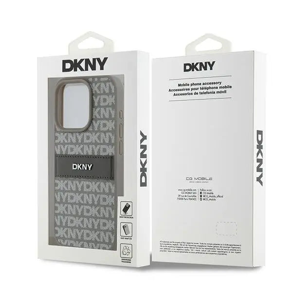 DKNY Leather Mono Stripe & Metal Logo case for iPhone 15 Pro - beige - Cell phone cases and covers<<<HurtelXML