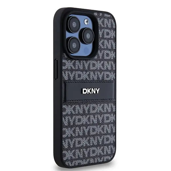 DKNY Leather Mono Stripe & Metal Logo case for iPhone 15 Pro - black - Cell phone cases and covers<<<HurtelXML