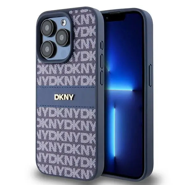DKNY Leather Mono Stripe & Metal Logo case for iPhone 15 Pro - blue - Cell phone cases and covers<<<HurtelXML