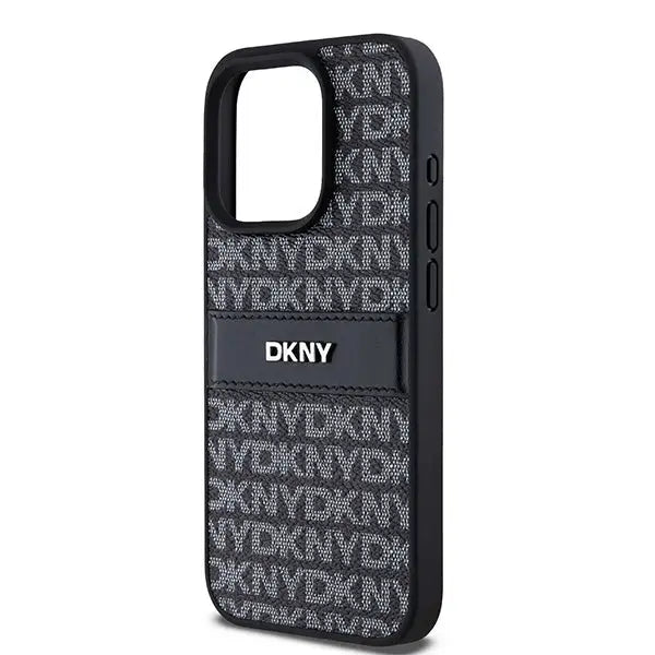 DKNY Leather Mono Stripe & Metal Logo case for iPhone 15 Pro Max - black - Cell phone cases and covers<<<HurtelXML