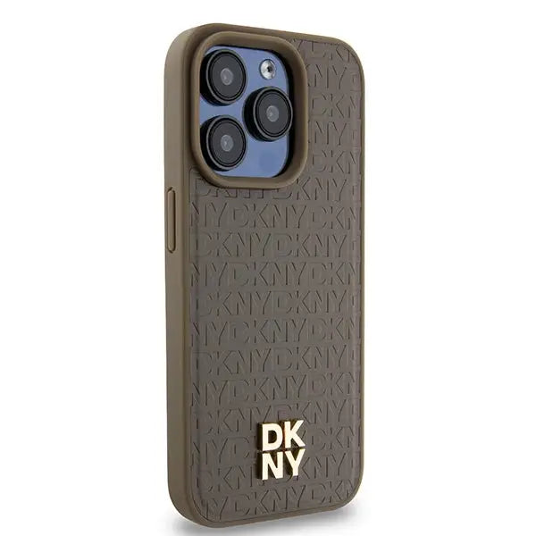 DKNY Leather Pattern Metal Logo MagSafe case for iPhone 14 Pro Max - brown - Cell phone cases and covers<<<HurtelXML