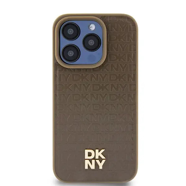 DKNY Leather Pattern Metal Logo MagSafe case for iPhone 14 Pro Max - brown - Cell phone cases and covers<<<HurtelXML