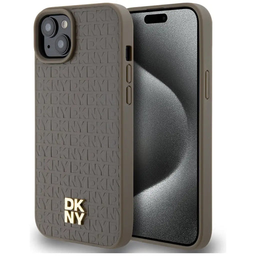 DKNY Leather Pattern Metal Logo MagSafe case for iPhone 15 / 14 / 13 - brown - Cell phone cases and covers<<<HurtelXML