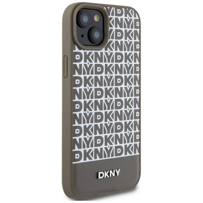 DKNY Leather Printed Pattern Metal Logo MagSafe Case for iPhone 15 / 14 / 13 - Brown - Cell phone cases