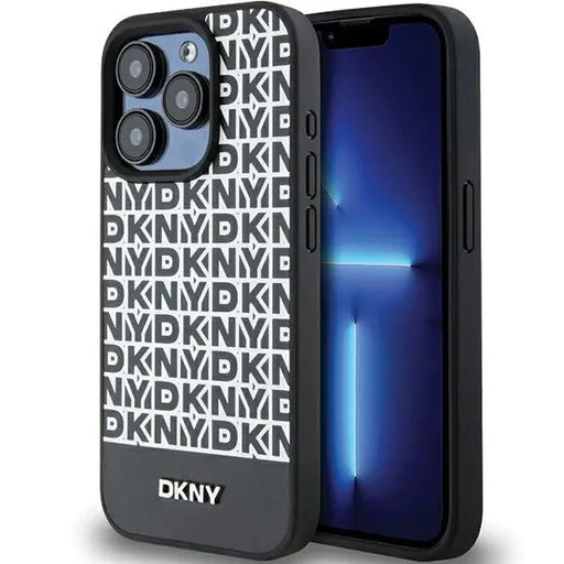 DKNY Leather Printed Pattern Metal Logo MagSafe Case for iPhone 15 Pro - Black - Cell phone cases and covers<<<HurtelXML