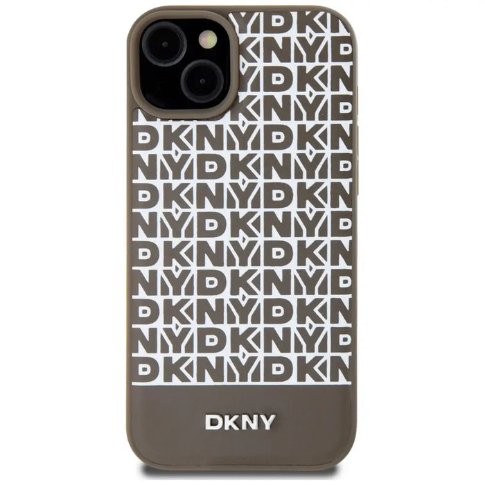 DKNY Leather Printed Pattern Metal Logo MagSafe Case for iPhone 15 / 14 / 13 - Brown - Cell phone cases
