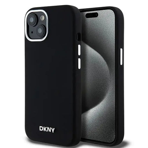 DKNY Liquid Silicone Small Metal Logo MagSafe Case for iPhone 15 Plus / 14 Plus - Black - Cell phone cases