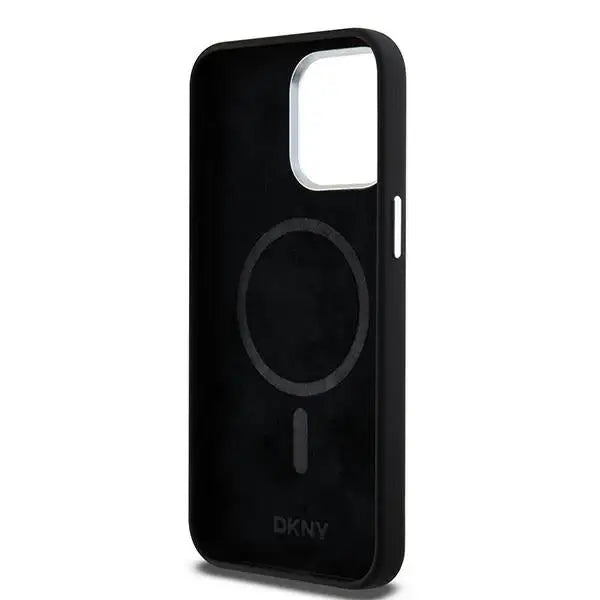 DKNY Liquid Silicone Small Metal Logo MagSafe Case for iPhone 15 Pro Max - Black - Cell phone cases