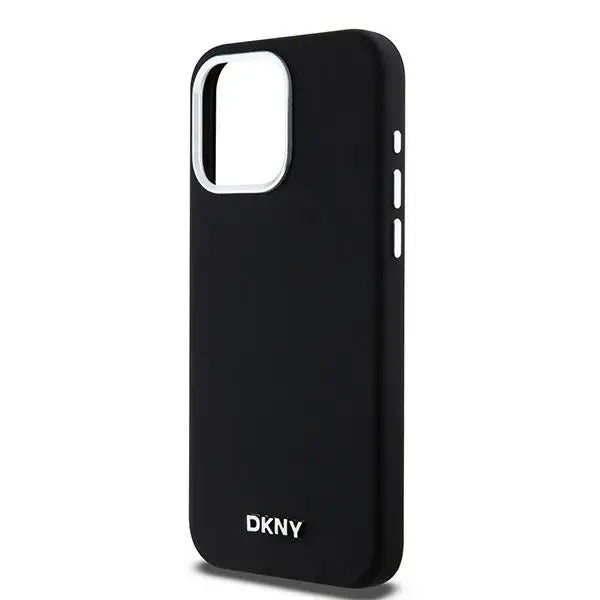 DKNY Liquid Silicone Small Metal Logo MagSafe Case for iPhone 15 Pro Max - Black - Cell phone cases