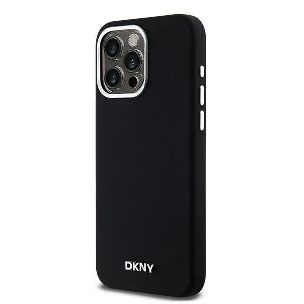DKNY Liquid Silicone Small Metal Logo MagSafe Case for iPhone 15 Pro Max - Black - Cell phone cases