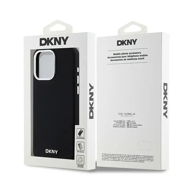 DKNY Liquid Silicone Small Metal Logo MagSafe Case for iPhone 15 Pro Max - Black - Cell phone cases