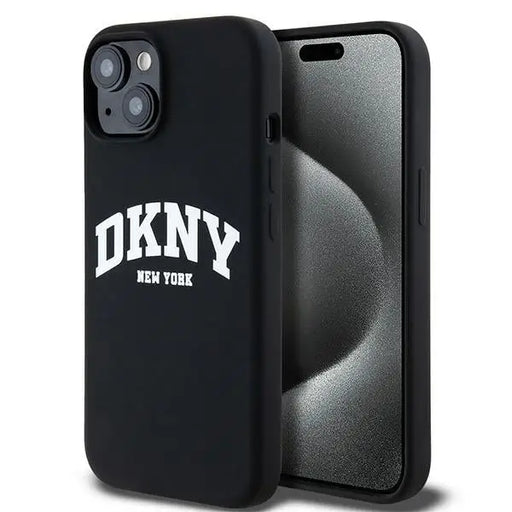 DKNY Liquid Silicone White Printed Logo MagSafe Case for iPhone 14 / 15 / 13 - Black - Cell phone cases