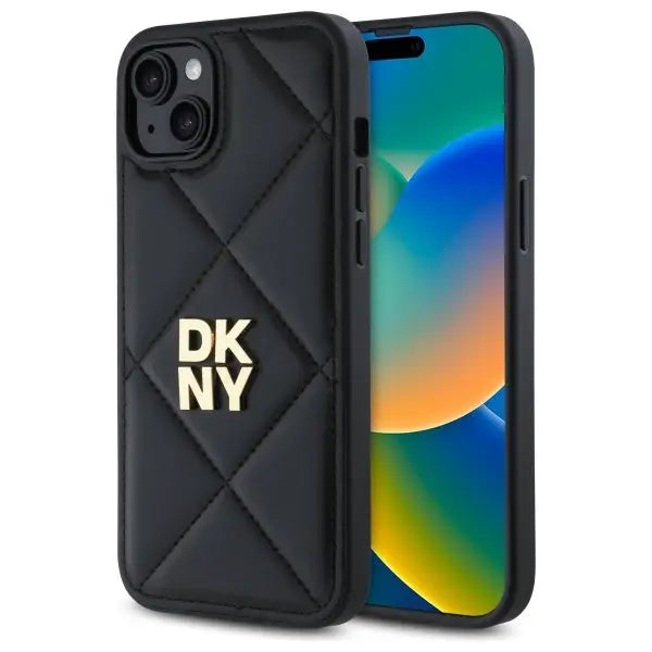 DKNY Quilted Stack Logo iPhone 15 Plus Case - Black - Cell phone cases and covers<<<HurtelXML