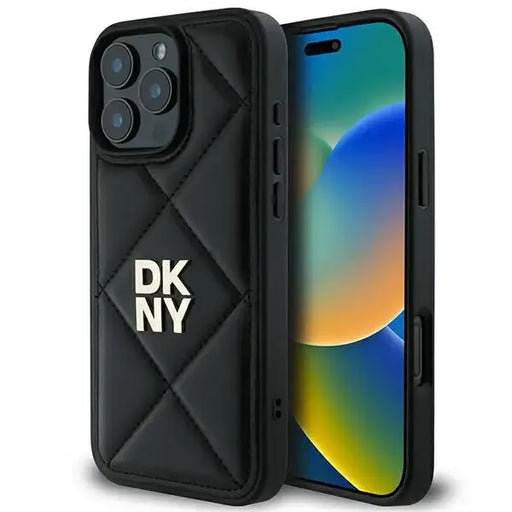 DKNY Quilted Stack Logo iPhone 16 Pro Max Case - Black - Cell phone cases and covers<<<HurtelXML