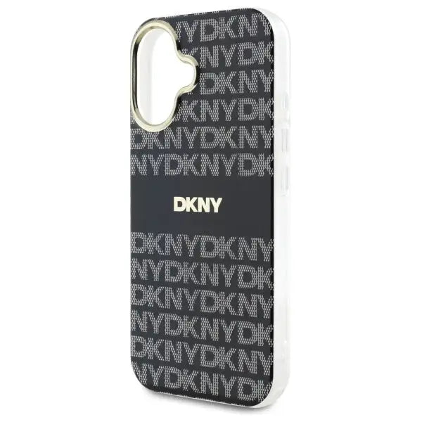 DKNY Repeat Texture Pattern With Stripe iPhone 16 Case - Black - Cell phone cases and covers<<<HurtelXML