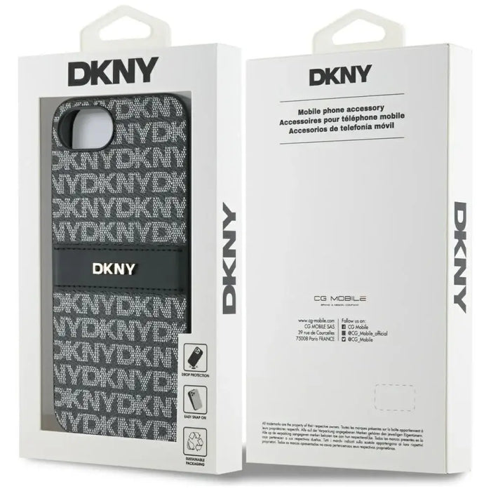 DKNY Repeat Texture Pattern with Tonal Stripe case for iPhone 16e - black - Cell phone cases and covers<<<HurtelXML