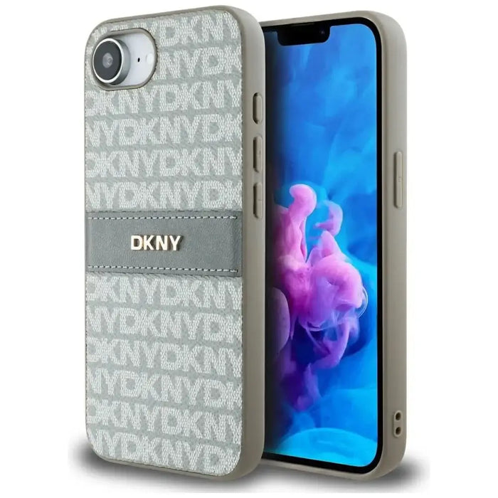 DKNY Repeat Texture Pattern with Tonal Stripe iPhone 16e Case - Beige - Cell phone cases and covers<<<HurtelXML