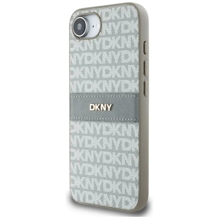 DKNY Repeat Texture Pattern with Tonal Stripe iPhone 16e Case - Beige - Cell phone cases and covers<<<HurtelXML