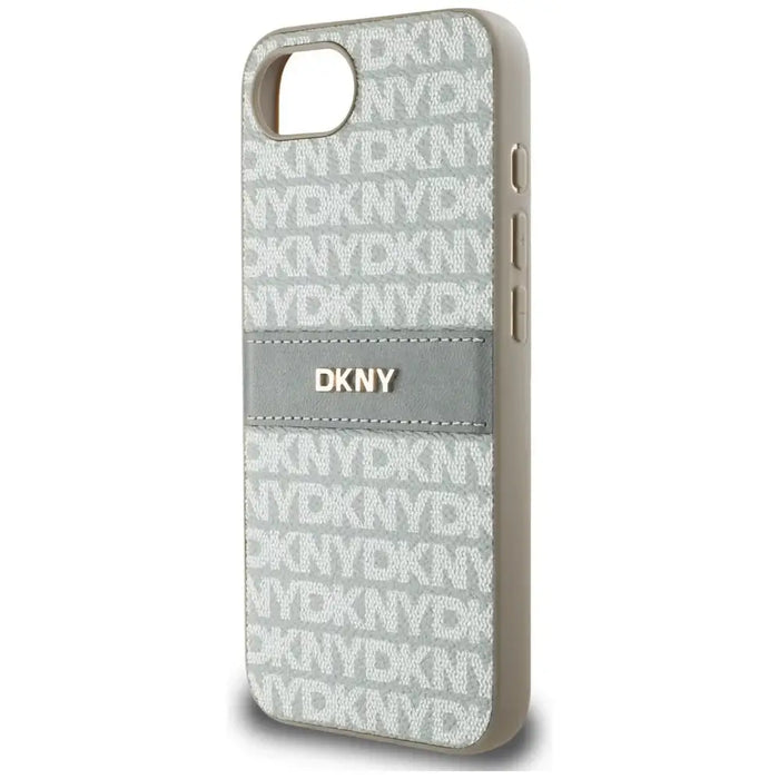 DKNY Repeat Texture Pattern with Tonal Stripe iPhone 16e Case - Beige - Cell phone cases and covers<<<HurtelXML