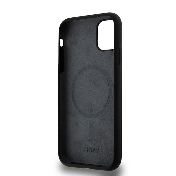 DKNY Liquid Silicone White Printed Logo MagSafe Case for iPhone 11/Xr - Black