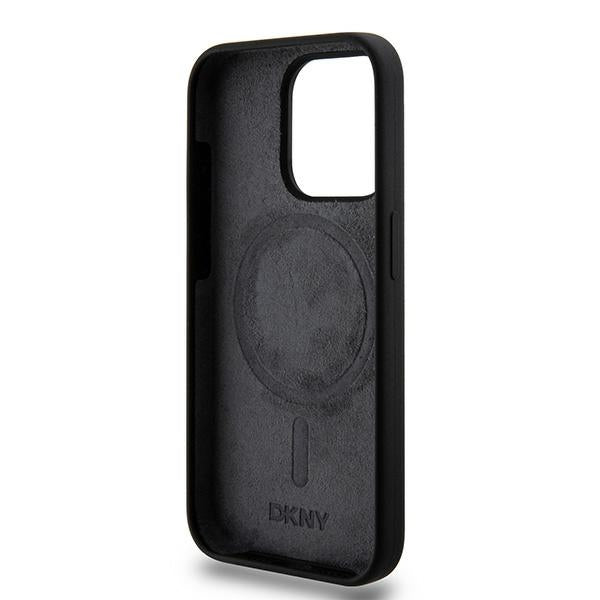 DKNY Liquid Silicone White Printed Logo MagSafe iPhone 15 Pro Case - Black