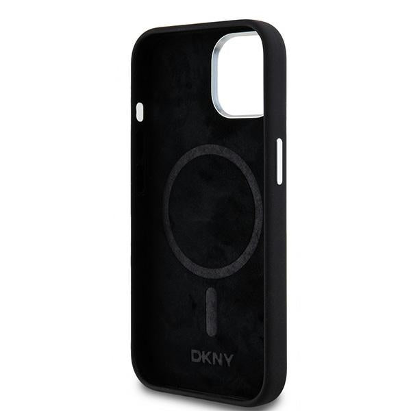 DKNY Liquid Silicone Small Metal Logo MagSafe Case for iPhone 15/14/13 - Black