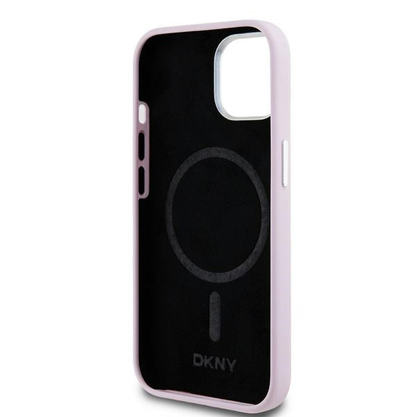 DKNY Liquid Silicone Small Metal Logo MagSafe Case for iPhone 15/14/13 - Pink