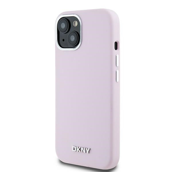 DKNY Liquid Silicone Small Metal Logo MagSafe Case for iPhone 15/14/13 - Pink