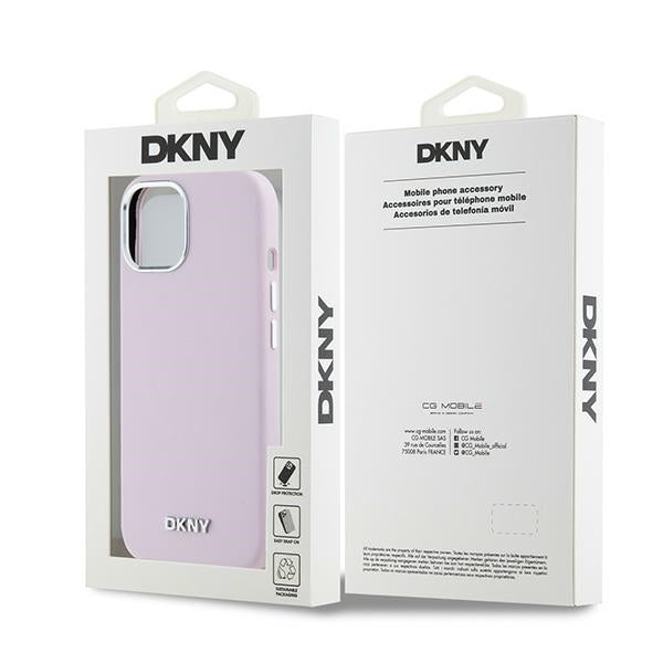 DKNY Liquid Silicone Small Metal Logo MagSafe Case for iPhone 15/14/13 - Pink