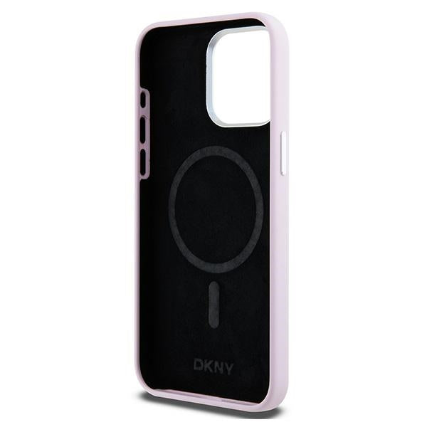 DKNY Liquid Silicone Small Metal Logo MagSafe case for iPhone 15 Pro Max - pink