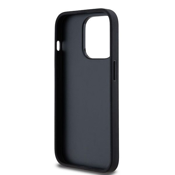 DKNY Leather Checkered Mono Pattern &amp; Printed Stripes iPhone 14 Pro Case - Black