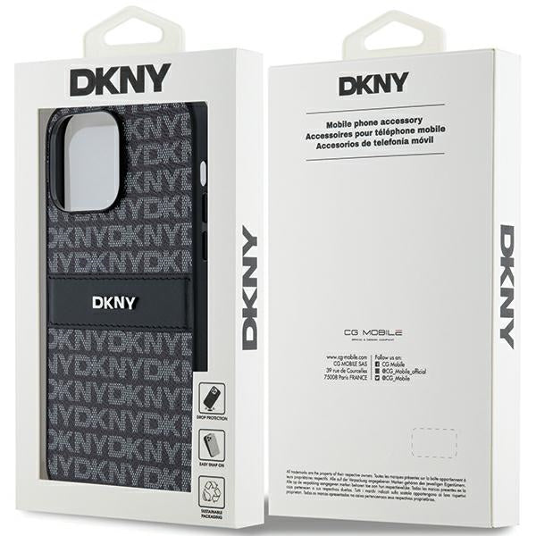 DKNY Leather Mono Stripe &amp; Metal Logo case for iPhone 14 Pro - black