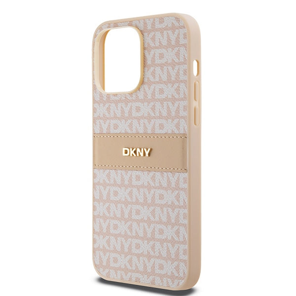 DKNY Leather Mono Stripe &amp; Metal Logo case for iPhone 14 Pro - pink