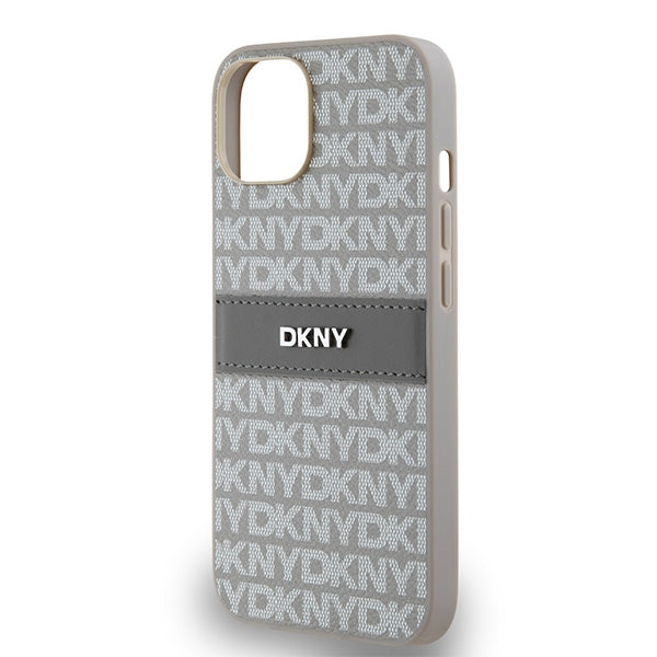 DKNY Leather Mono Stripe &amp; Metal Logo case for iPhone 15 / 14 / 13 - beige