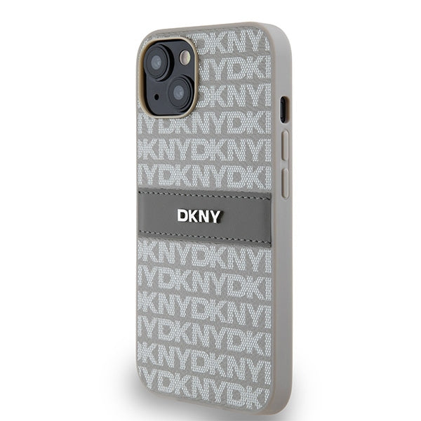 DKNY Leather Mono Stripe &amp; Metal Logo case for iPhone 15 / 14 / 13 - beige