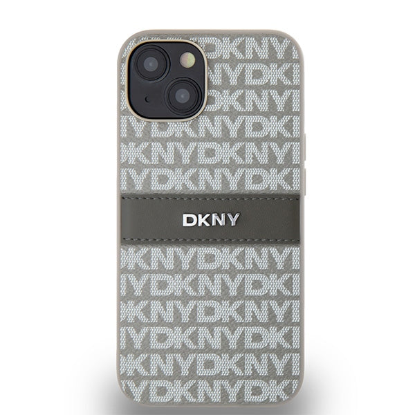 DKNY Leather Mono Stripe &amp; Metal Logo case for iPhone 15 / 14 / 13 - beige