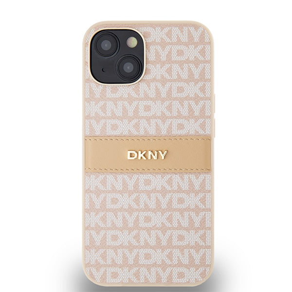 DKNY Leather Mono Stripe &amp; Metal Logo case for iPhone 15 / 14 / 13 - pink