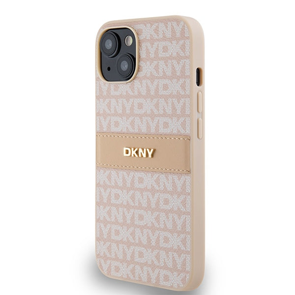 DKNY Leather Mono Stripe &amp; Metal Logo case for iPhone 15 / 14 / 13 - pink