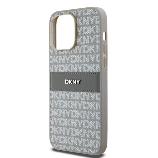 DKNY Leather Mono Stripe &amp; Metal Logo case for iPhone 14 Pro Max - beige
