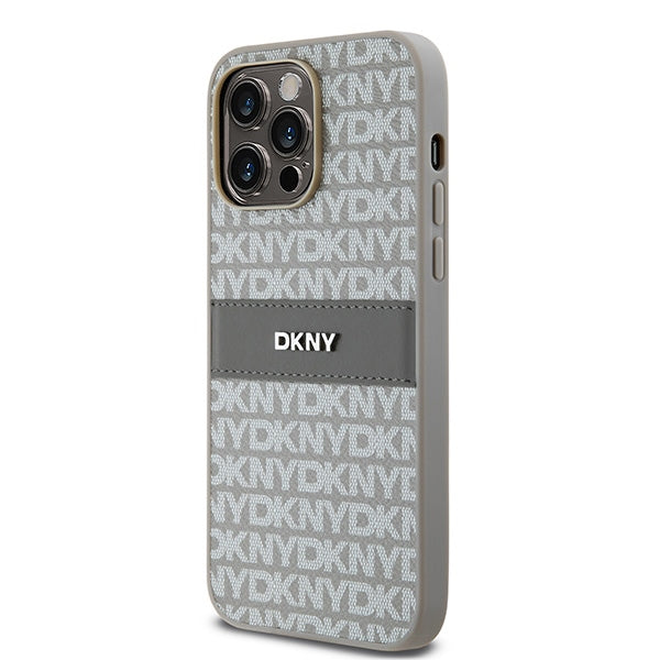 DKNY Leather Mono Stripe &amp; Metal Logo case for iPhone 14 Pro Max - beige
