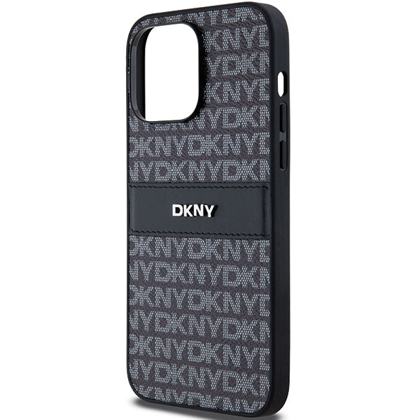 DKNY Leather Mono Stripe &amp; Metal Logo case for iPhone 14 Pro Max - black